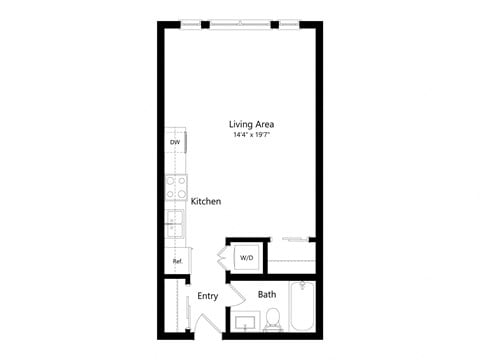 Floor plan for studio, 2 baths, 450 sqft